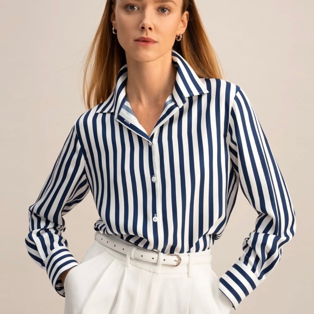 Lilysilk Amalfi Stripe Silk Shirt Button Up
